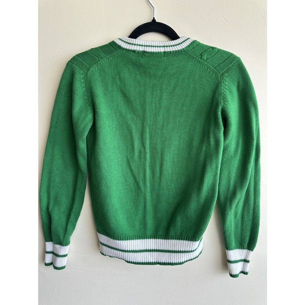 Vintage 80s Izod Lacoste Cable Knit Tennis Sweater Green Collegiate Small XS - Picture 8 of 12